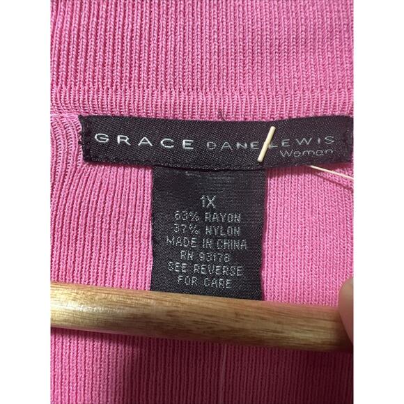 Vtg Grace Dane Lewis Mid Length Bright Pink Stripes Cardigan Size 1X Button NWT - Picture 4 of 11